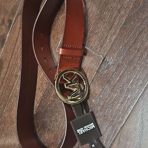 Michael Kors Gold and Brown Leather Belt
